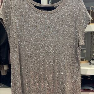 White House Black Market Sequin Embellished Top - Silver and Gray